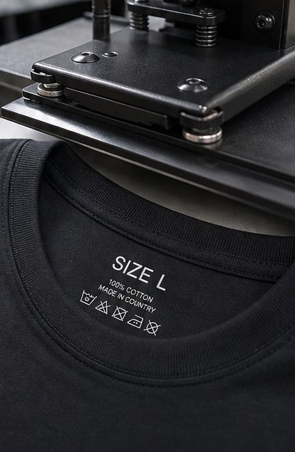 DTF size label printed inside the shirt neck