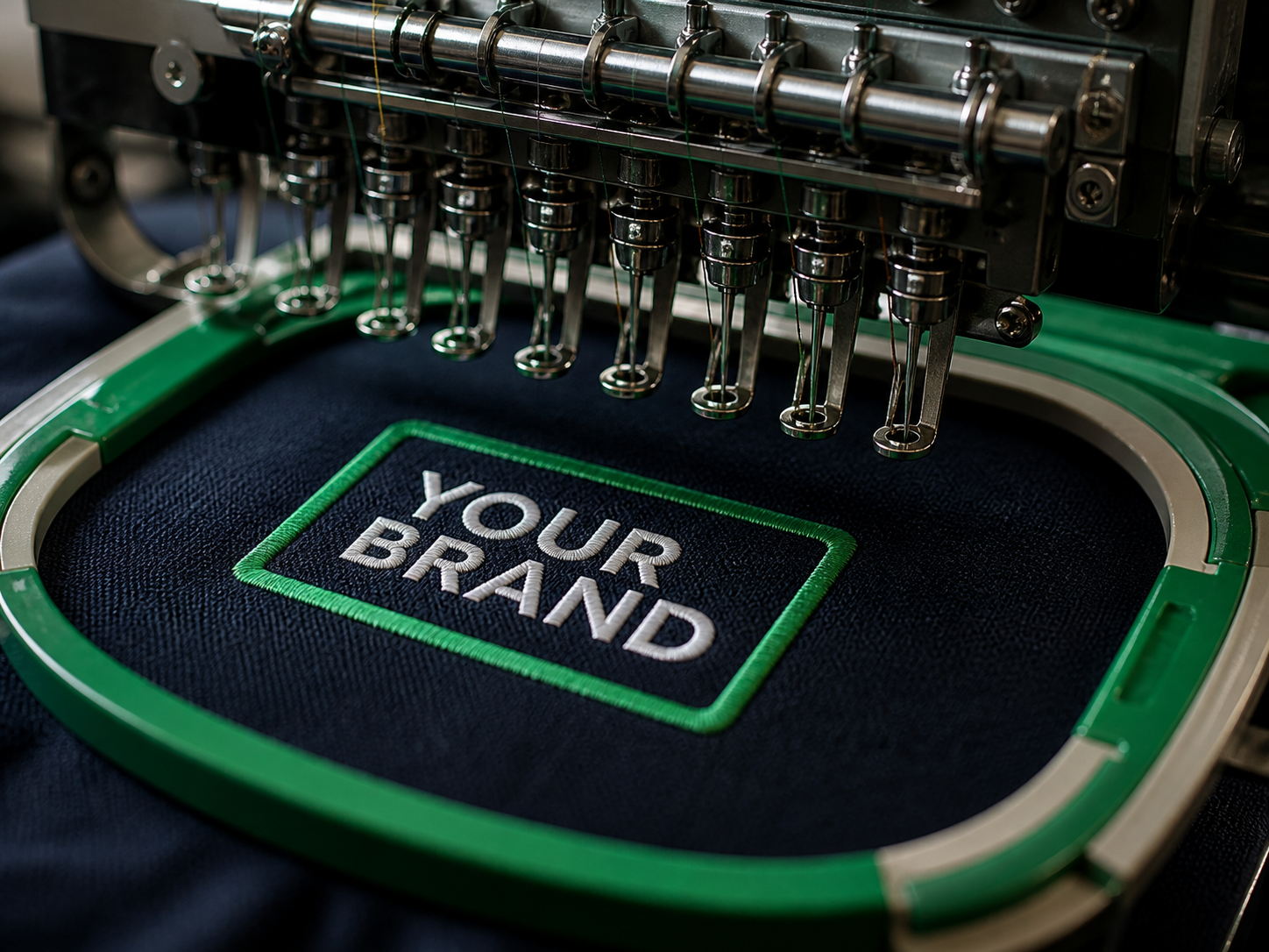 Embroidery machine stitching Your Brand logo